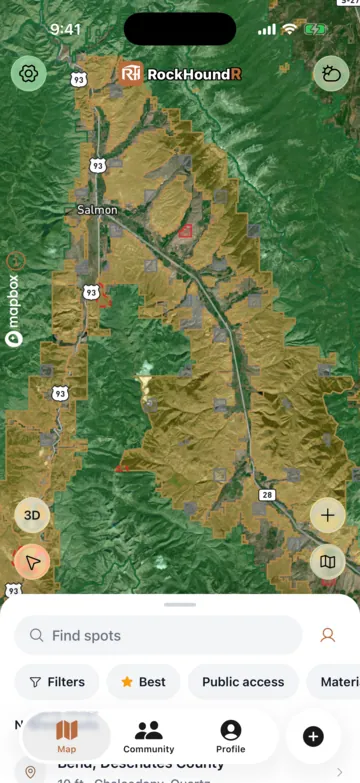 RockHoundR showing public land boundaries near Salmon, Idaho.